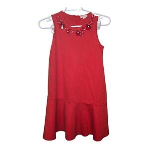 Crewcuts J.Crew Red Floral Appliqué Zip Back Flounce Dress 10